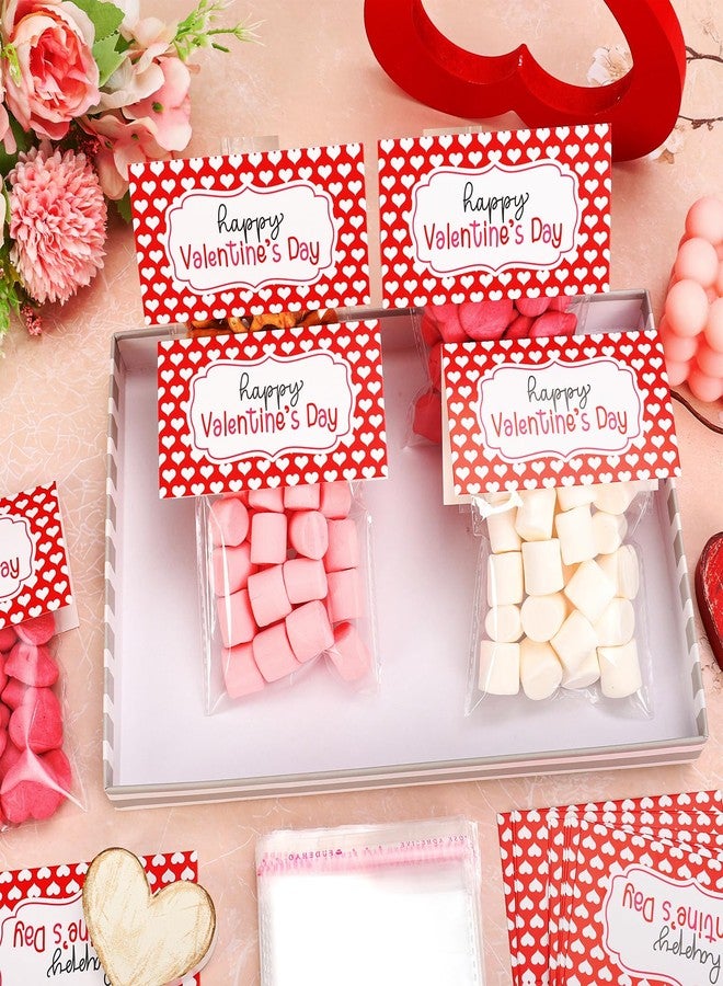 Whaline 60 Set Valentine's Day Self-Adhesive Goodie Bags Candy Cello Bag with Topper Red White Heart Plastic Favor Treat Bag for Wedding Anniversary Party Wrapping Baking Food - Image 4